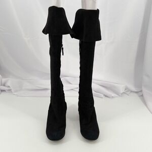 Barneys New York Women's Black Suede Over The Knee Block Heel Italy Boots 41